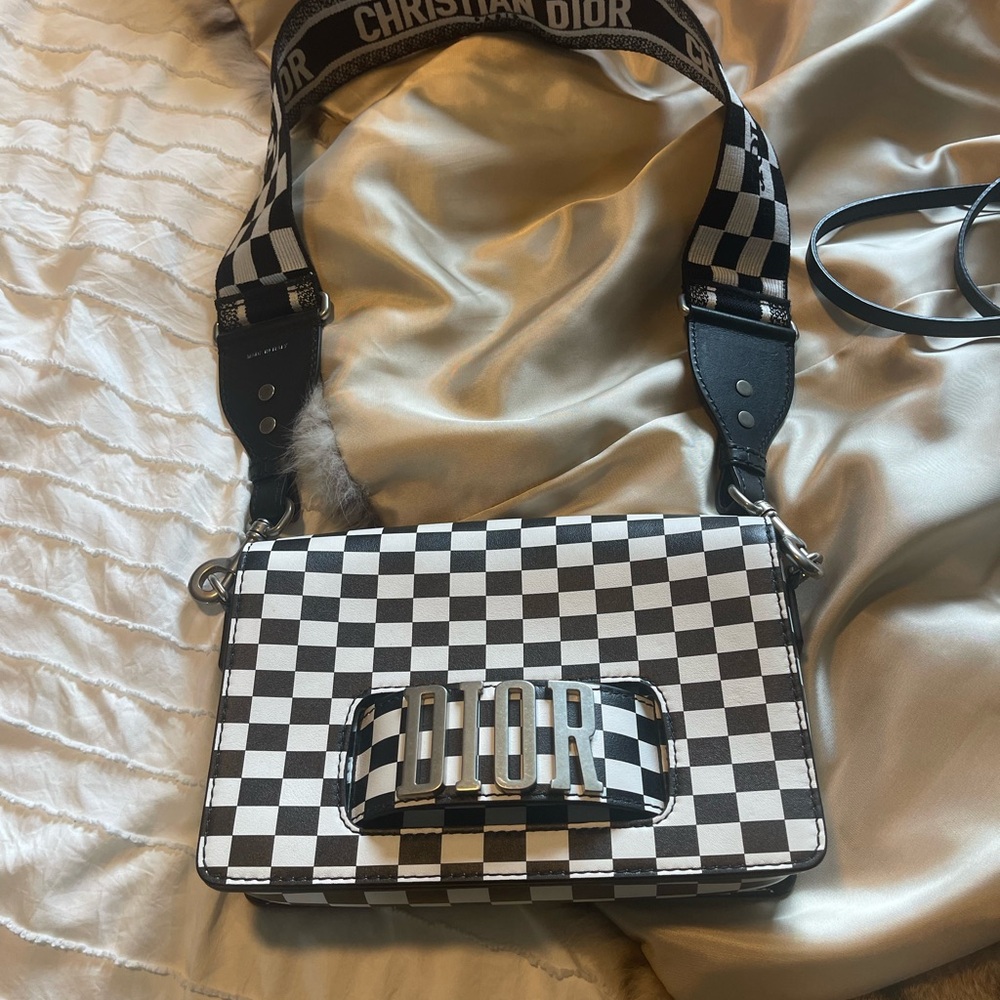 Dior Black and White Checkered Crossbody Bag